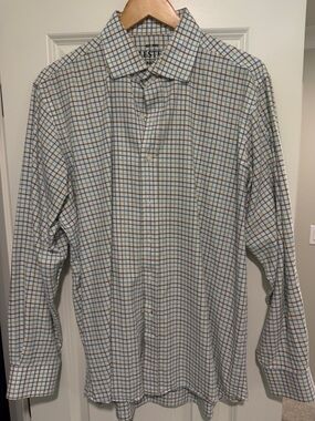 Lester boutique from Madrid Spain Men's White Plaid Button-Up Shirt